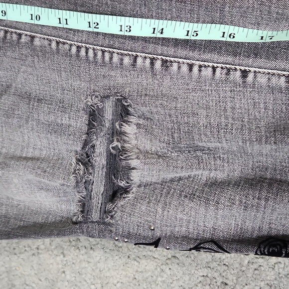 Jessica Simpson jrs 15- 32 grey ankle jeans black velvet rose applique - Picture 5 of 14